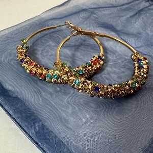 Gold Multicolor Crystal Hoop Earrings